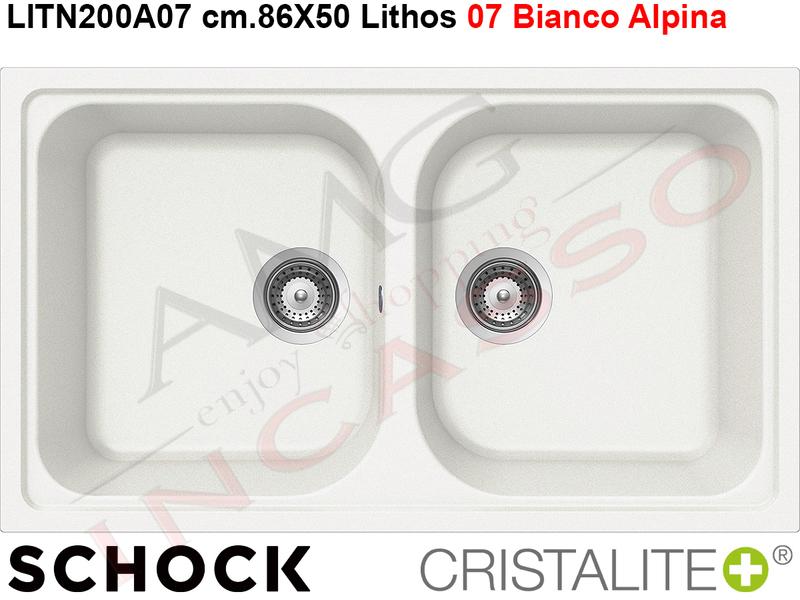 Lavandino Cucina 2 Vasche.Lavello Cucina 2 Vasche Lithos Cristalite Cm 86x50 Bianco Alpina 07 Amg Incasso Elettrodomestici Da Incasso