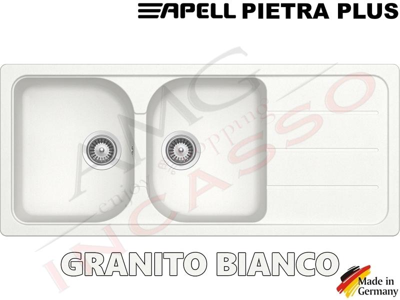 Lavello Cucina 2 Vasche.Lavello Cucina Pietra Plus 2 Vasche Cm 116x50 Fragranite Bianco Amg Incasso Elettrodomestici Da Incasso