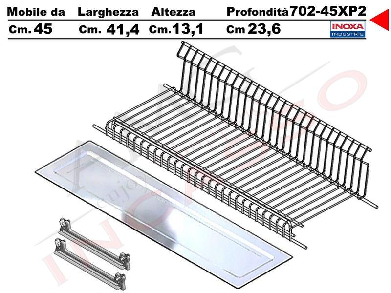 Scolapiatti Griglia Unica VASISTAS INOX 702 Pensile 45 Interno 40,6 + 2 Staffe +Vaschetta