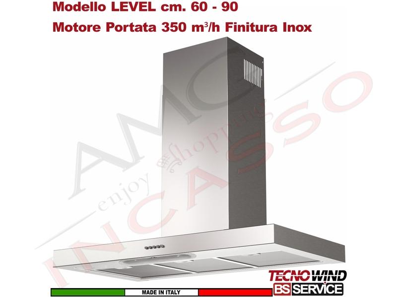 Cappa Parete a T 90 Tecnowind LEVEL BASIC INOX K326I0041 Motore 350 m³/h Class.D