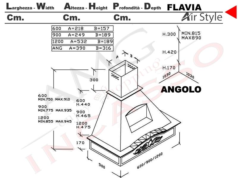 Cappa Angolo Flavia 103X103 Legno Frassino o Tiglio Grezza + Motore 420 m3/h