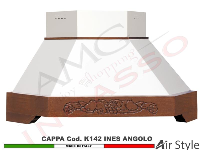 Cappa Angolo Ines 103X103 Legno Frassino o Tiglio Grezzo + MOTORE 420 m³/h