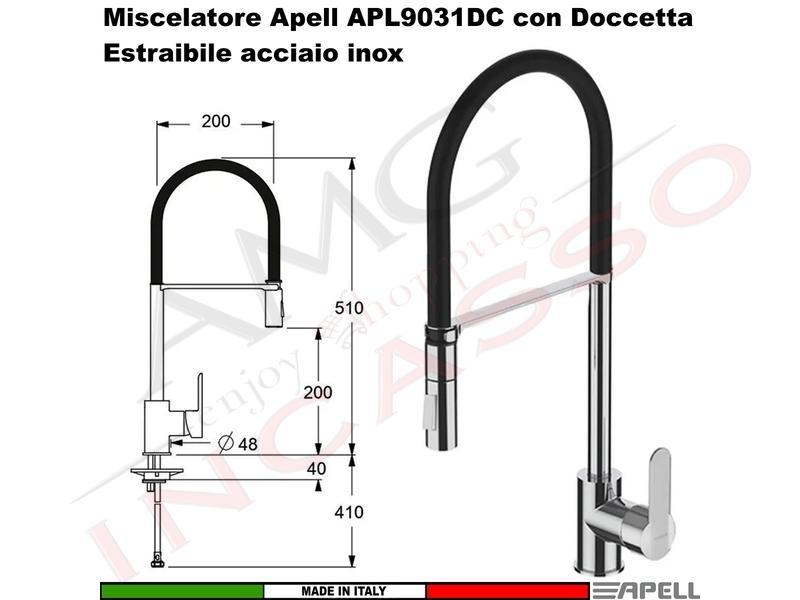 Miscelatore Doccione APELL APL9031DCCR Canna Alta Doccetta Estraibile Cromato