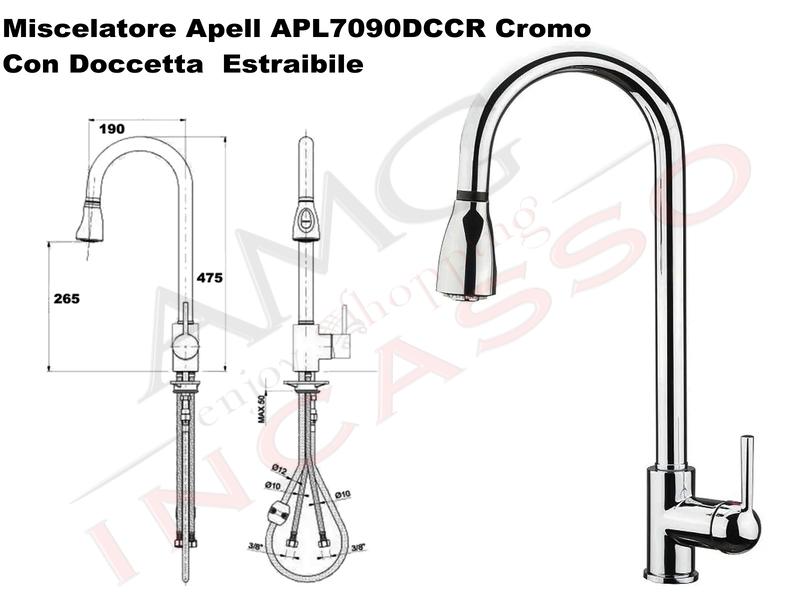 Miscelatore DoccioneAPELL APL7090DCCR Canna Alta Doccetta Estraibile Cromato