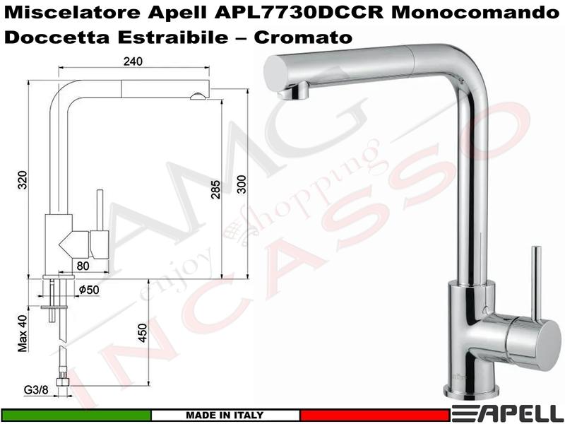 Miscelatore Monocomando APELL APL7730DCCR Canna Alta Doccetta Estraibile Cromato