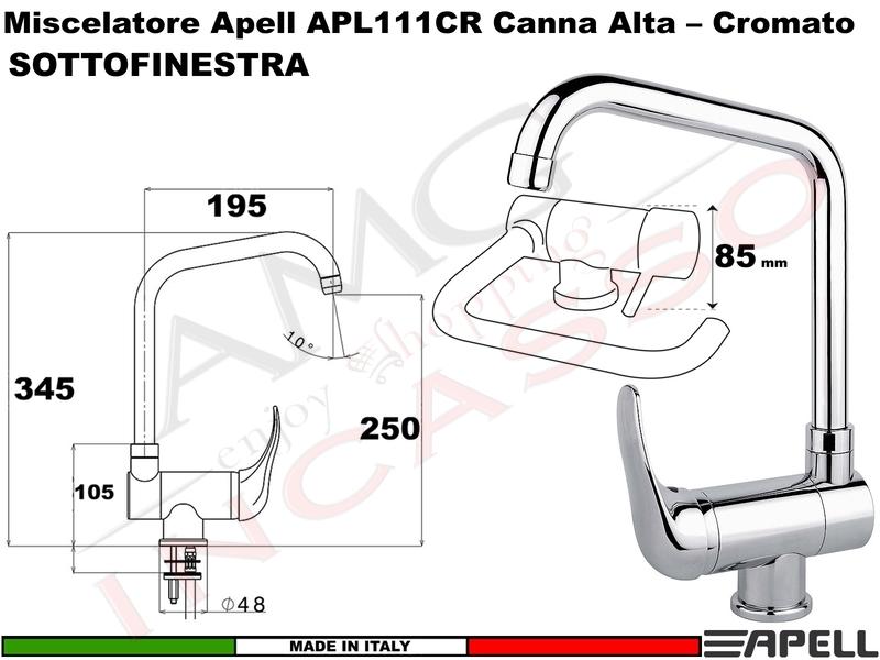 Miscelatore Monocomando Sottofinestra APELL APL111CR Canna Alta Cromo H max 6,5