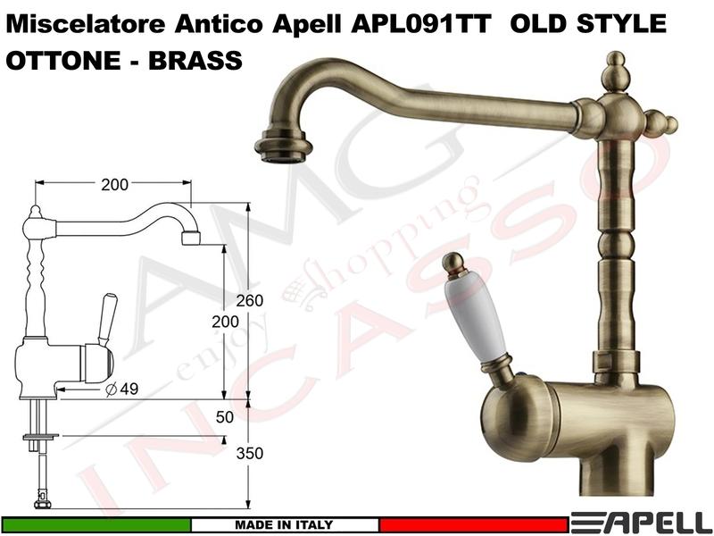 Miscelatore Rubinetto Monocomando APELL APL091TT Rustico Antico Vecchio Ottone