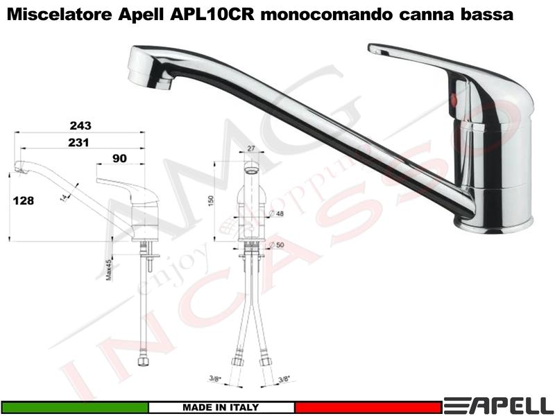 Miscelatore Rubinetto Monocomando APELL APL10CR Canna Bassa Cromato