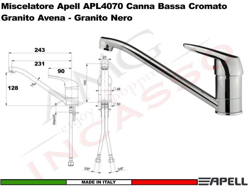 Miscelatore Rubinetto Monocomando APELL APL4070CR Canna Bassa Cromato