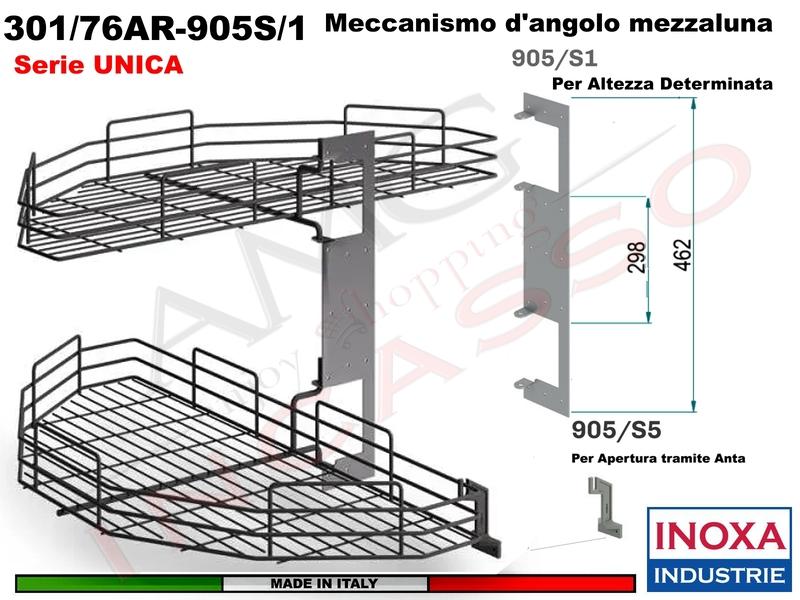 Kit 2 Art.301/76AR Mezzaluna Girevole+1 Staffa 905/S1+1 Aggancio 905/S5 ARDESIA