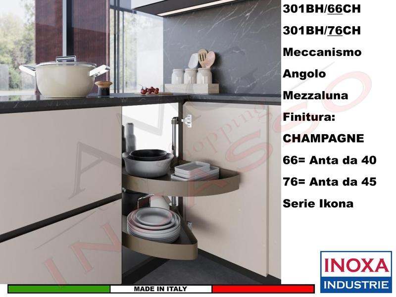 Kit 2 Cestelli Mezzaluna Girevoli x Base Min.105X60 Per Anta 45 Champagne