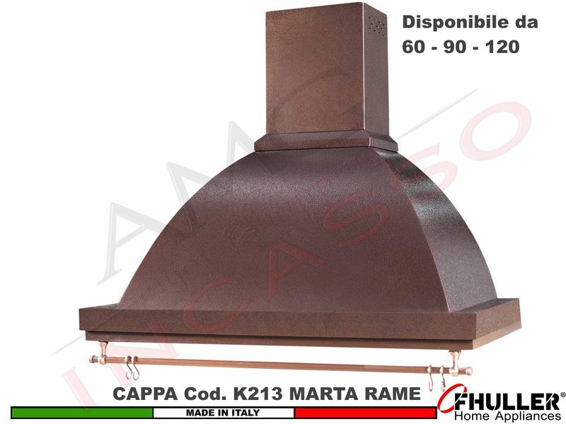 Cappa Parete Rustica Marta 60/90/120 con Tubo Rame + MOTORE 420 m³/h RAME