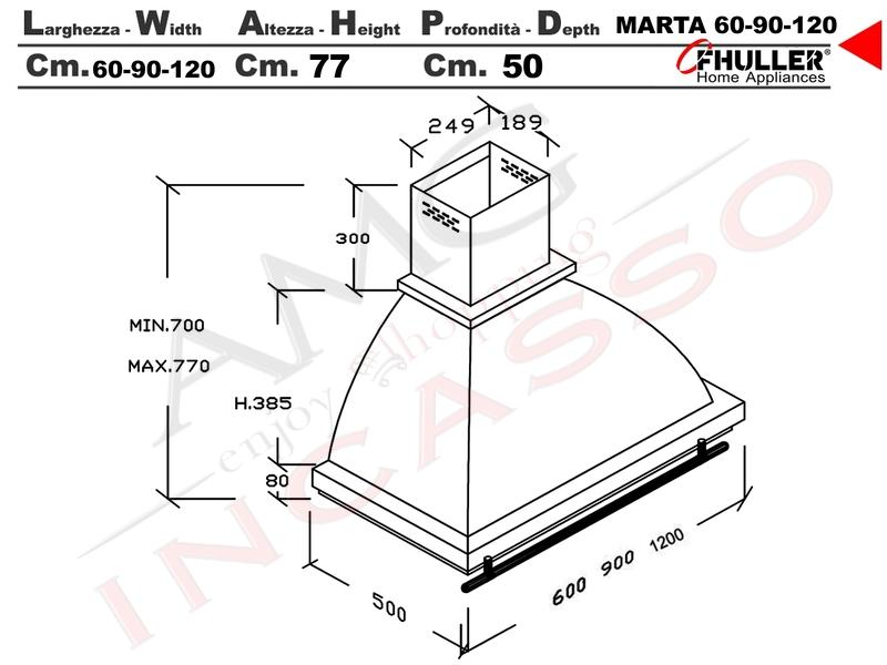 Cappa Parete Rustica Marta 90 Verniciata RAME Con Tubo Rame Motore 420 M³/h