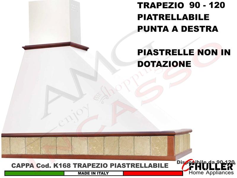 Cappa TRAPEZIO Piastrellabile 90 120 Legno Frassino/Tiglio Grezza + MOTORE 420 m³ Punta DX