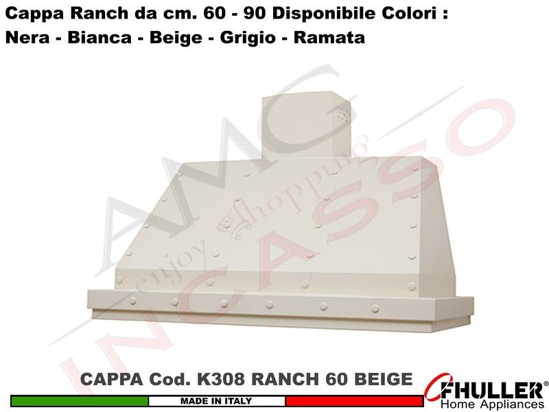 Cappa Cucina Parete Moderna RANCH K308 cm.60 Beige + MOTORE 420 m³/h Classe F