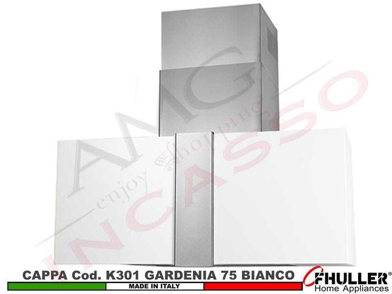 Cappa Cucina Parete Moderna GARDENIA K301/75BC Bianca + MOTORE 420 m³/h Classe F