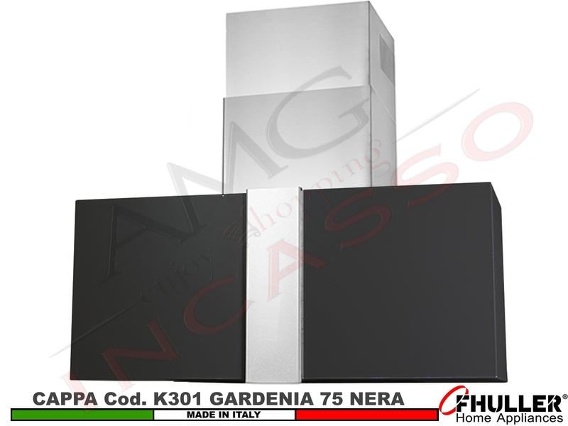 Cappa Cucina Parete Moderna GARDENIA K301/75NR Nera + MOTORE 420 m³/h Classe F