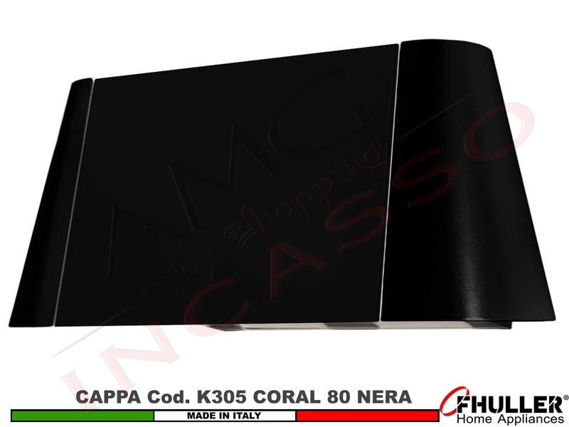 Cappa Parete Moderna 80 CORAL K305 NE Verniciata Nera - Vetro Nero