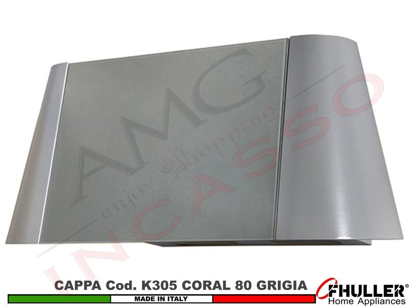 Cappa Parete Moderna 80 CORAL K305 GR Verniciata Grigio - Vetro Grigio