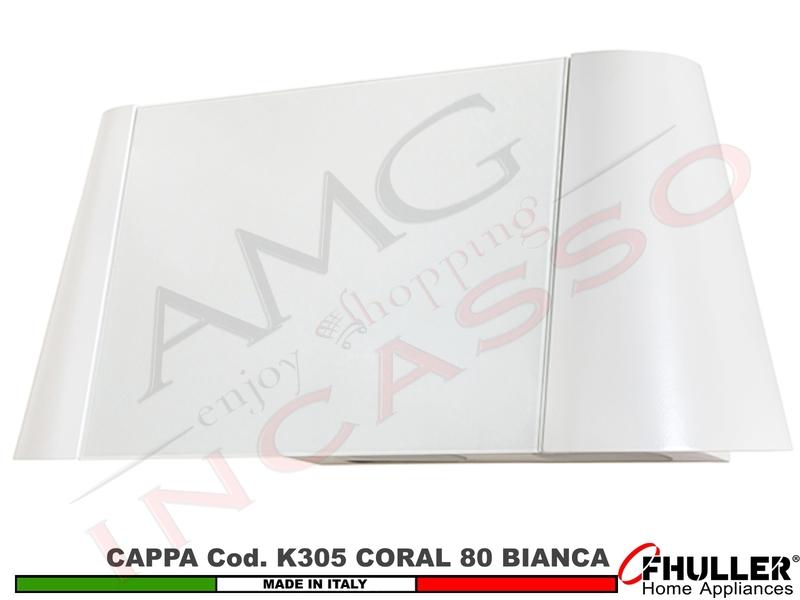 Cappa Parete Moderna 80 CORAL K305 BC Verniciata Bianca - Vetro Bianco