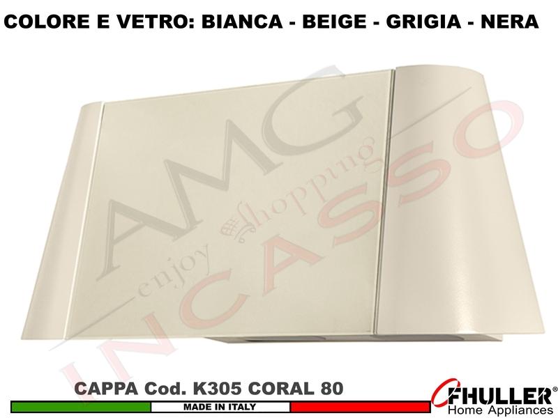 Cappa Parete Moderna 80 CORAL K305 Verniciata Bianca - Beige - Grigia - Nera + VETRO