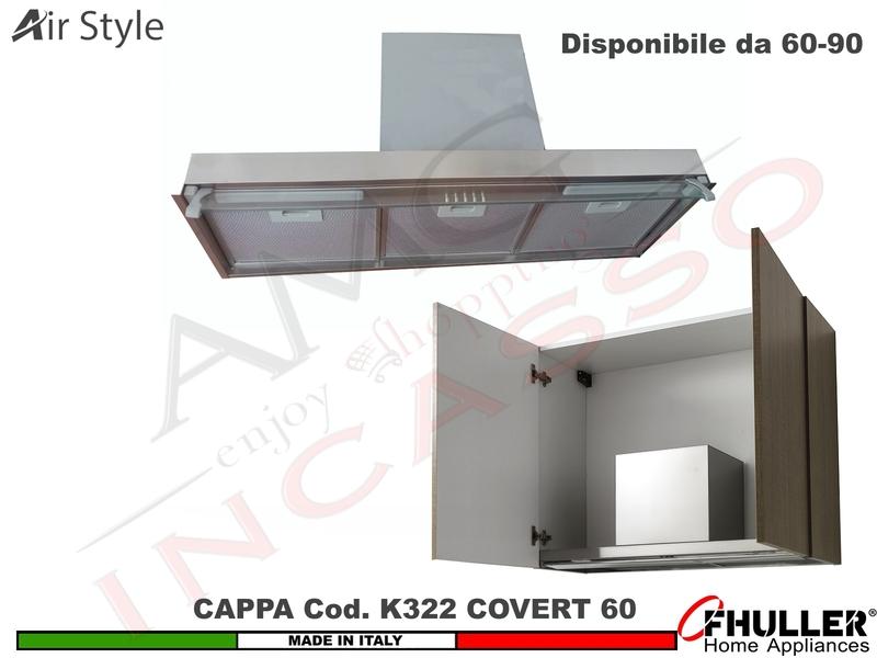 Cappa Cucina Moderna 60 Incasso Interno Pensile Veletta Vetro COVERT K 322 INOX