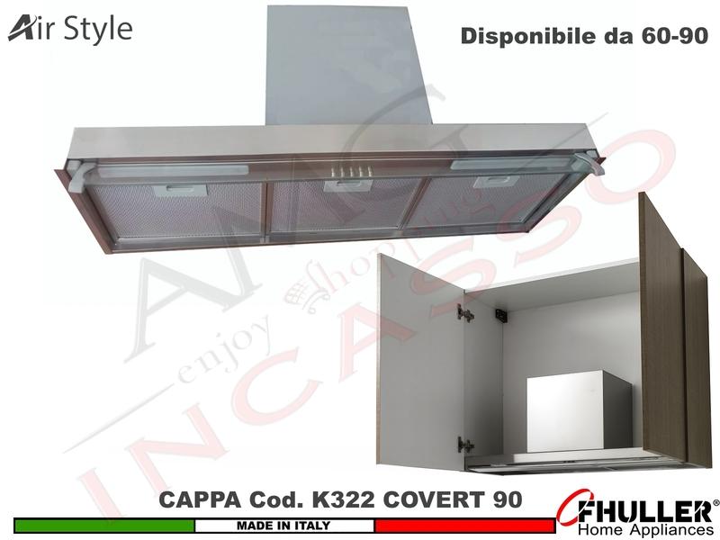 Cappa Cucina Moderna 90 Incasso Interno Pensile Veletta Vetro COVERT K 322 INOX