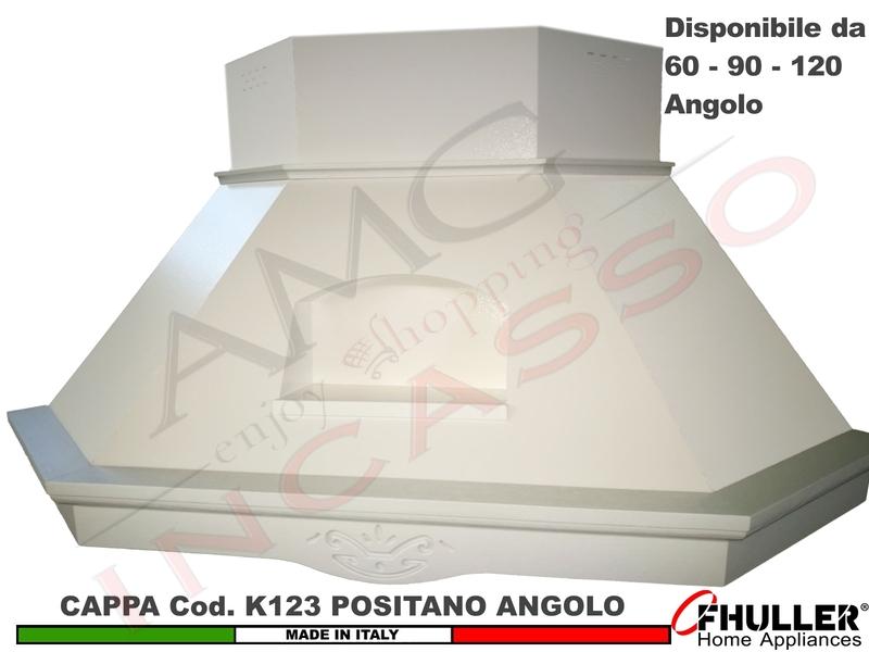 Cappa Angolo POSITANO 103X103 Legno Frassino o Tiglio Grezzo + MOTORE 420 m³/h