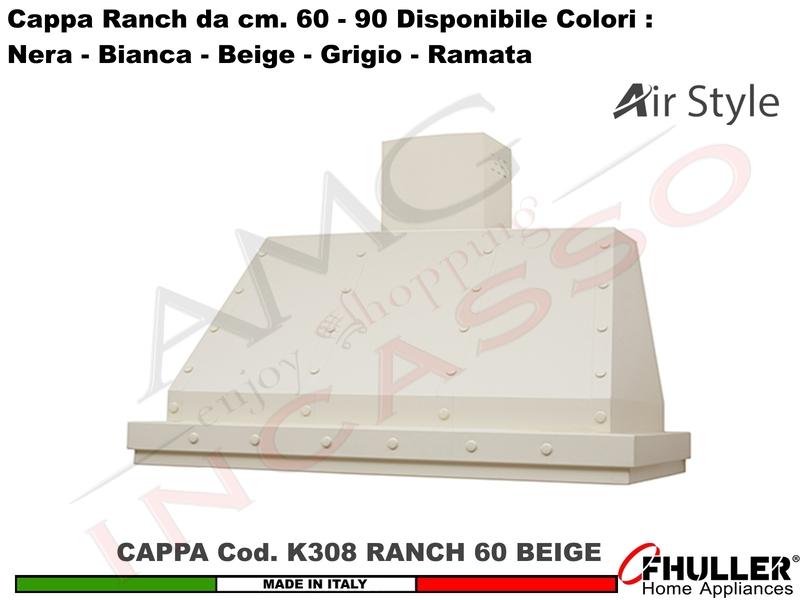 Cappa Cucina Parete Moderna RANCH K308 cm.60 Beige + MOTORE 420 m³/h Classe F