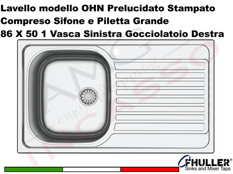 Lavello Apell Oceano Acciaio Prelucido cm. 86 X 50 1V SX e Gocc. DX