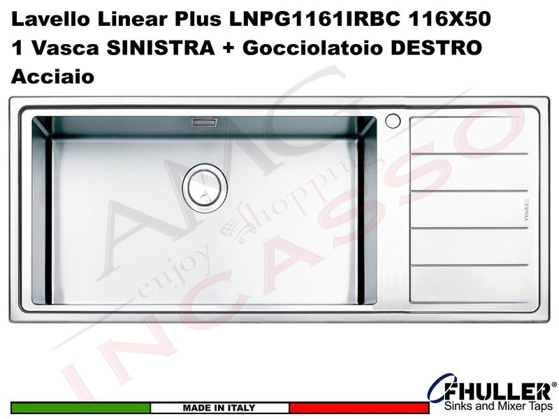 Lavello Apell Linear Plus LNPG1161IRBC 116X50 1 Vasca SX + Gocciolat. DX Acciaio