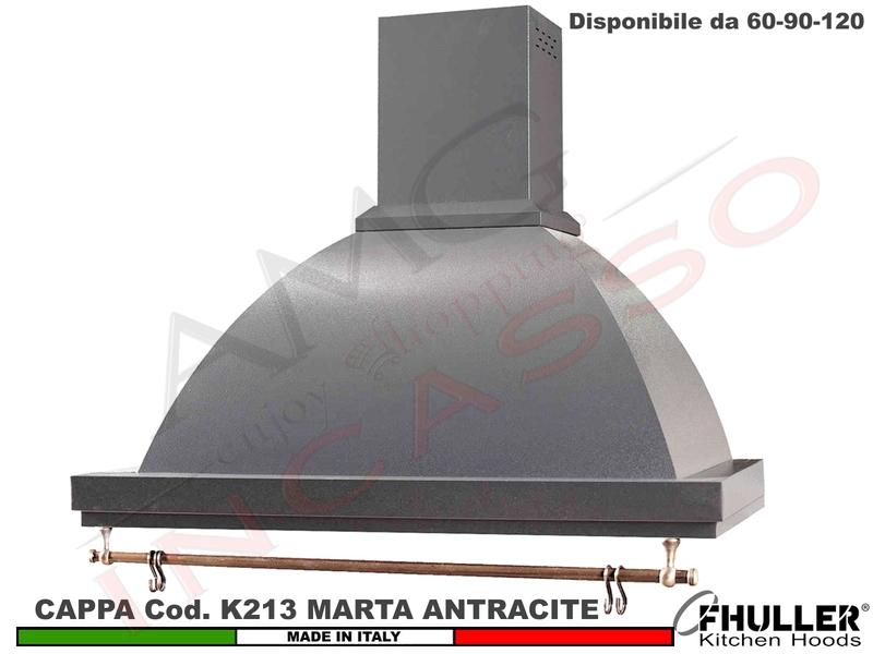 Cappa Parete Rustica Marta 60/90/120 con Tubo Rame + MOTORE 420 m³/h ANTRACITE