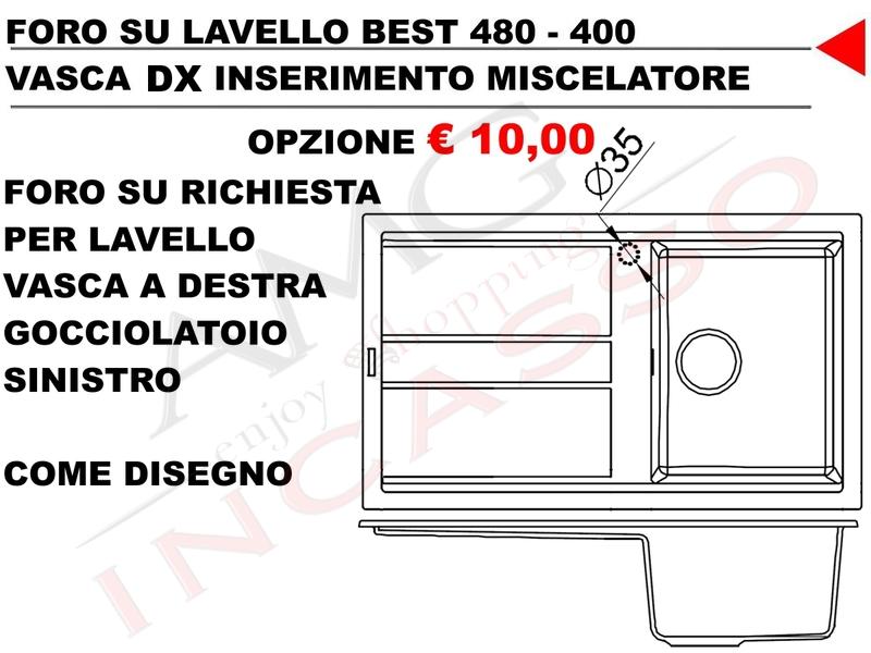 LAVELLO DA INCASSO ELLECI 1 VASCA CON GOCCIOLATOIO MODELLO LIFE 400