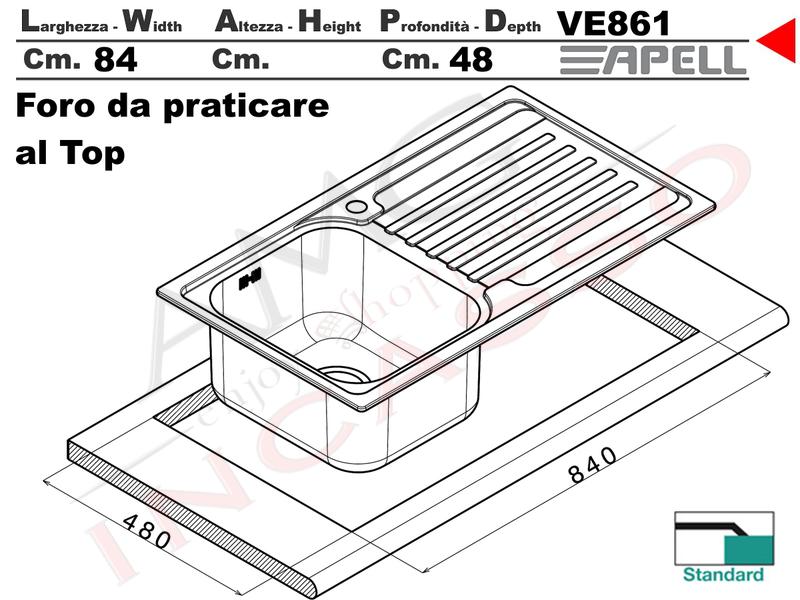 Misure Standard Lavello Cucina.Lavello Cucina Venezia 1 Vasca Cm 86x50 Acciaio Inox Antigraffio Amg Incasso Elettrodomestici Da Incasso