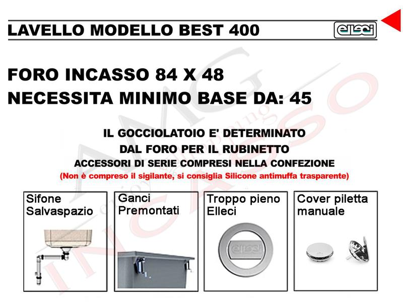 Lavello Elleci Best 400 cm. 86x51 1 Vasca e Gocc. Granitek Classic® G51  Avena